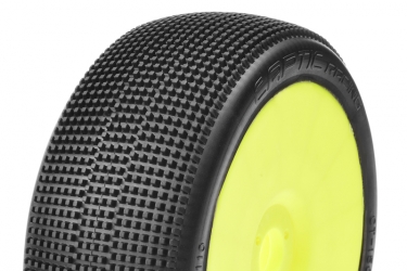 TRACER - 1/8 Buggy Tires Mounted - CR-2 (Medium-Soft) Racing Compound - Yellow Rims - 1 Pa