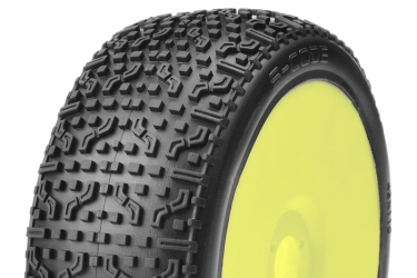 S-CODE - 1/8 Buggy Tires Mounted - CR-1 (Medium) Racing Compound - Yellow Rims - 1 Pair