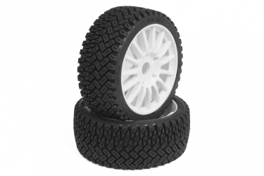 1 / 8 Rallycross Tyres pre glued on white multispoke wheels