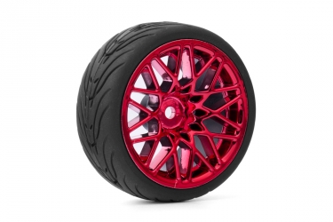 Spec T LS Wheel Offset 3 Red w/Tire 4ks pro 1/10 Silniční